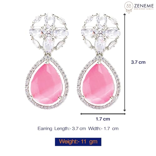 Rhodium Teardrop & Floral Drop Earrings